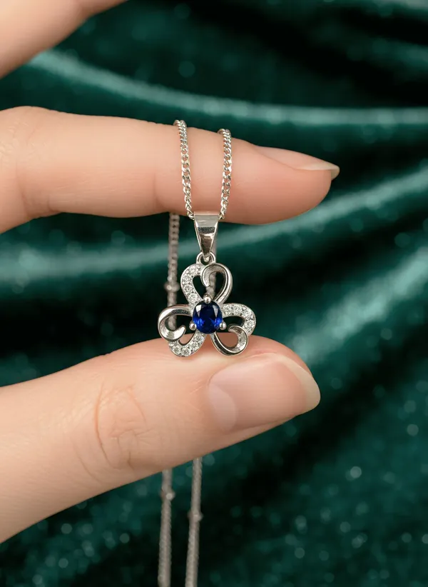 Floral_Pendant_With_Blue_Sapphire_Tone_Stone_925_Sterling_Silver